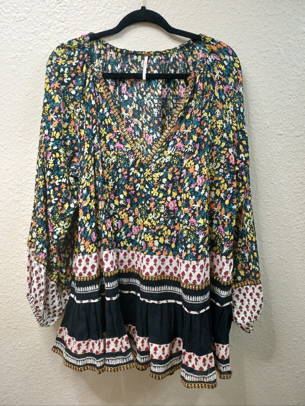 Free People Gardenia Embellished Floral Top Tunic Dress